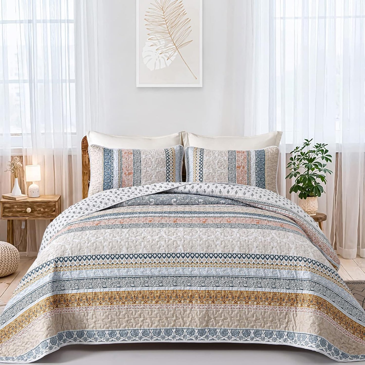 Boho Quilt Set California King Size by WONGS BEDDING - Yellow