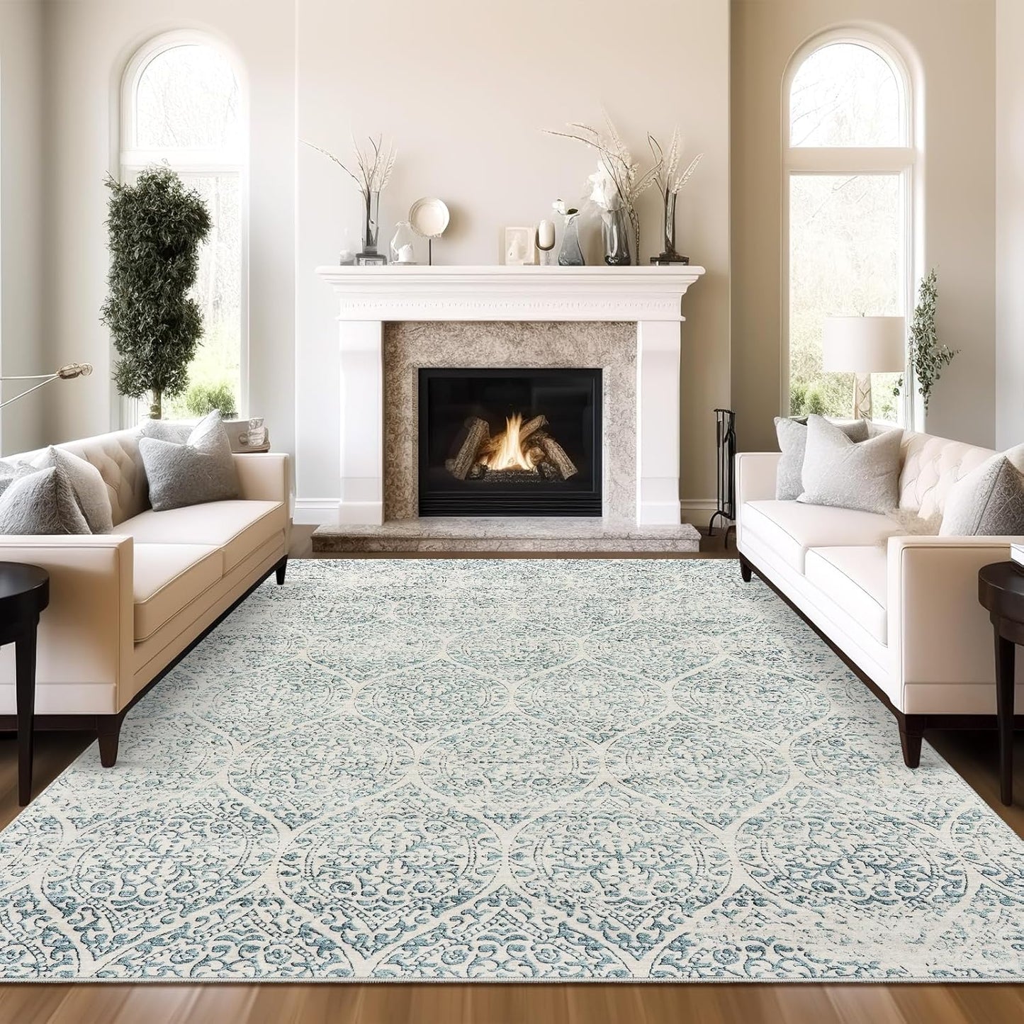 9x12 Area Rugs for Living Room, Stain Resistant Floral Design