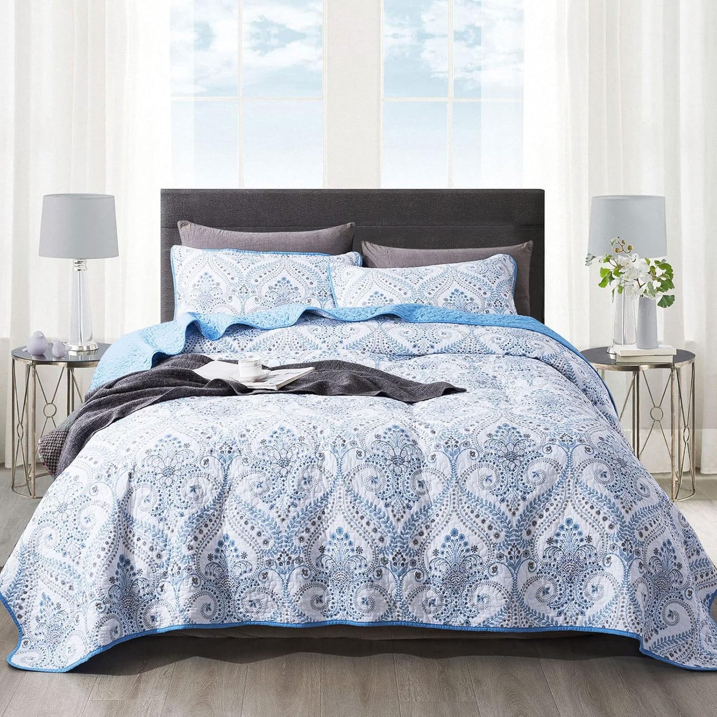 NEWLAKE Cotton Bedspread Quilt Set - Reversible Twin Size Coverlet