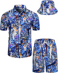 TUNEVUSE Mens Hawaiian Shirts and Shorts Set - Vibrant 3-Piece Beach