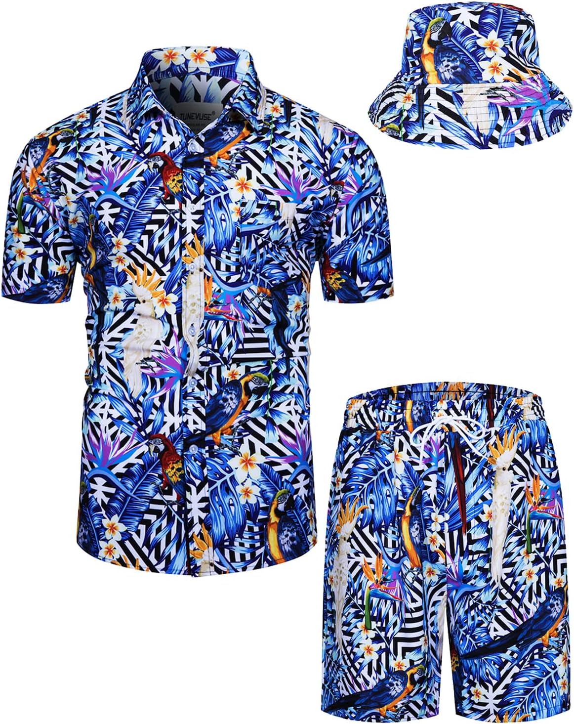 TUNEVUSE Mens Hawaiian Shirts and Shorts Set for Summer Fun
