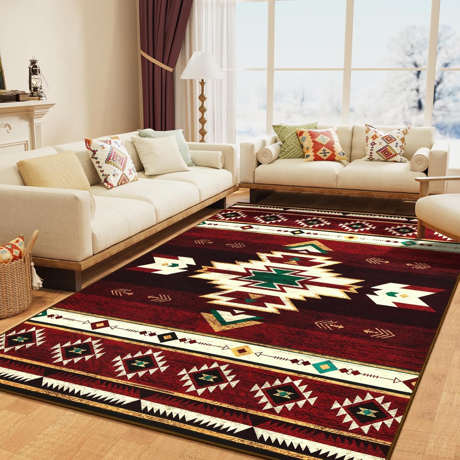 Western Rugs for Living Room, Rustic Non Slip Area Rug 5ft x 7ft
