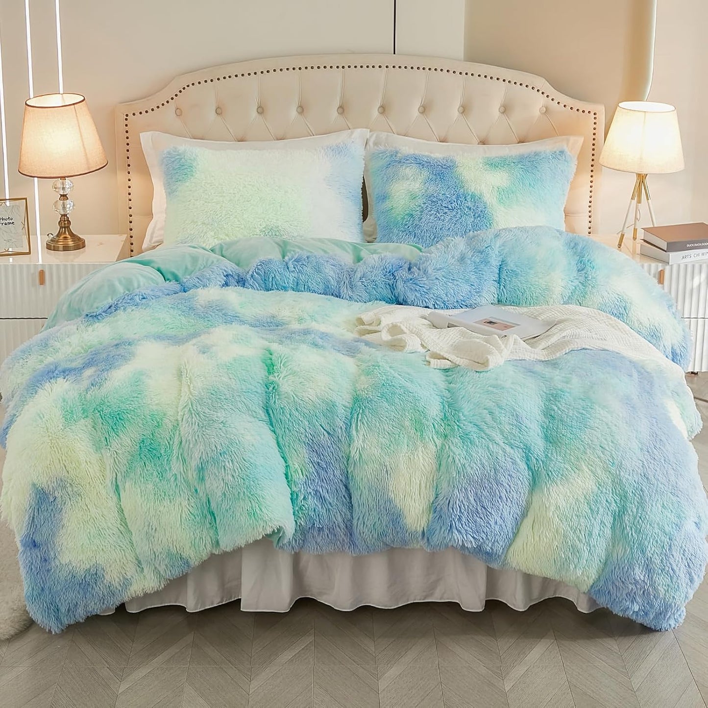 EMME Luxury Blue Fuzzy Duvet Cover Set for Twin Size Bedding