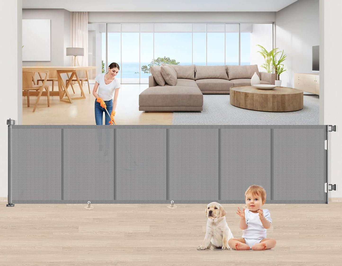 Upgrade 150 Inch Retractable Baby Gates for Kids and Pets