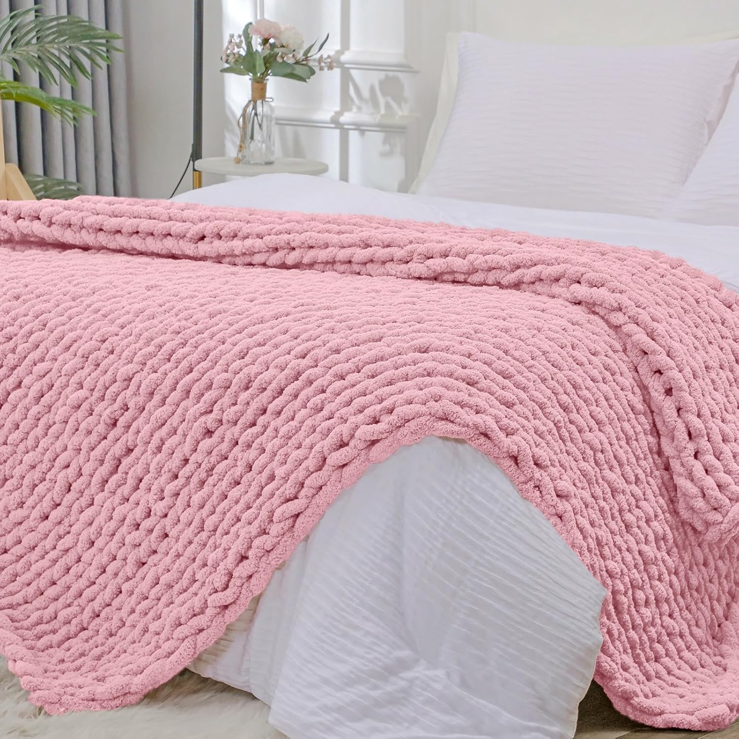 Bigacogo Chunky Knit Throw Blanket for Cozy Living Room Decor