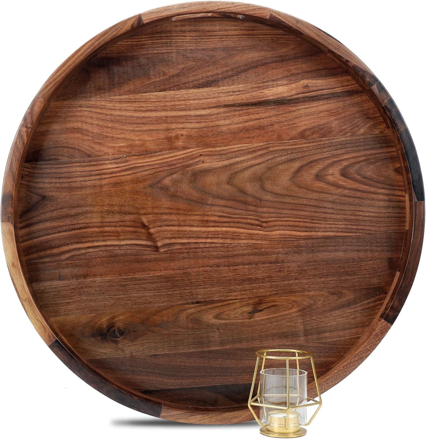 MAGIGO 22 Inches Extra Large Round Black Walnut Tray