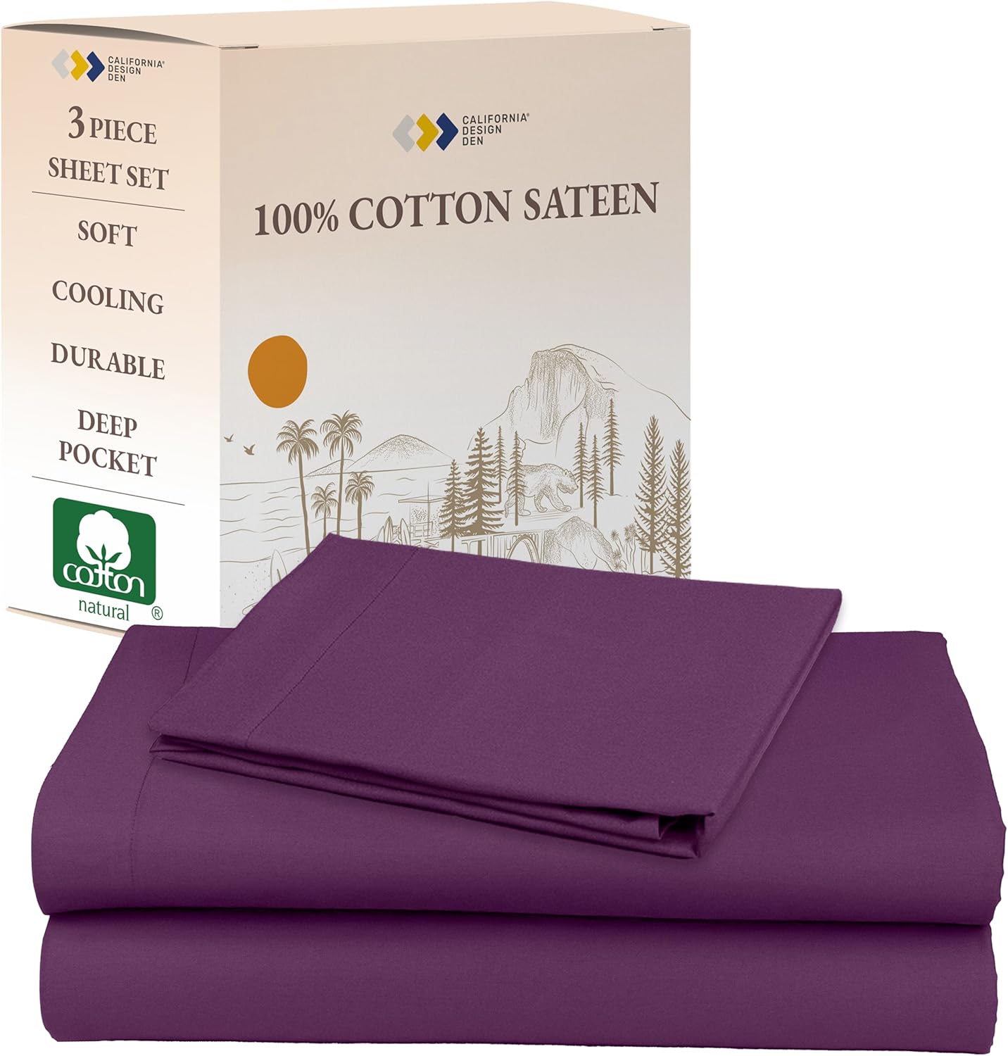 California Design Den Deep Pocket Twin Bed Sheets Set in Purple