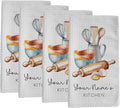Personalized Kitchen Towel Pack of 4 - Custom Watercolor Utensil