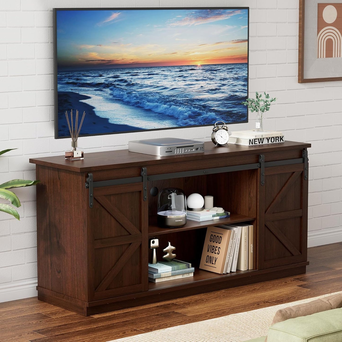 YESHOMY TV Stand for 65 Inch TVs with Stylish Barn Doors