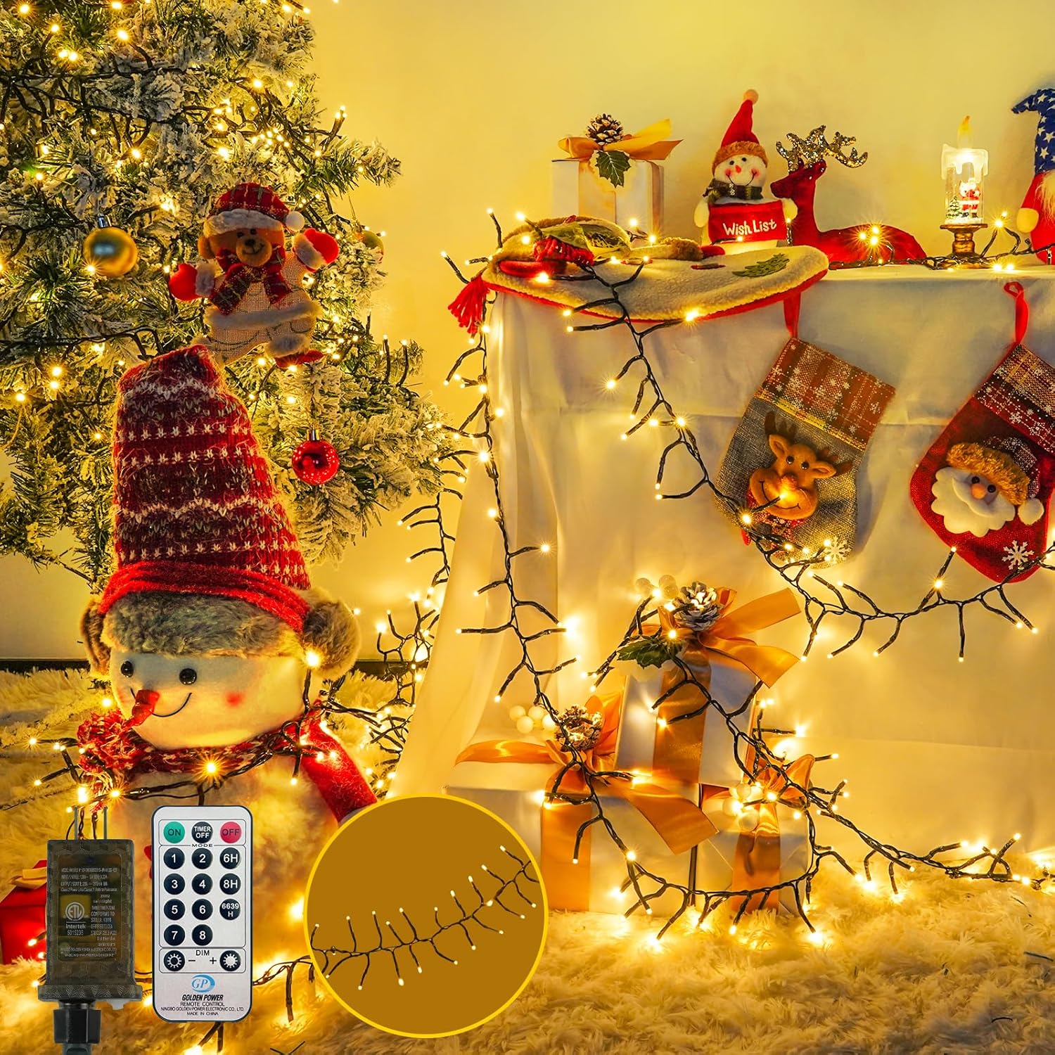 50FT 1000 LED Cluster Christmas Lights for Festive Decor