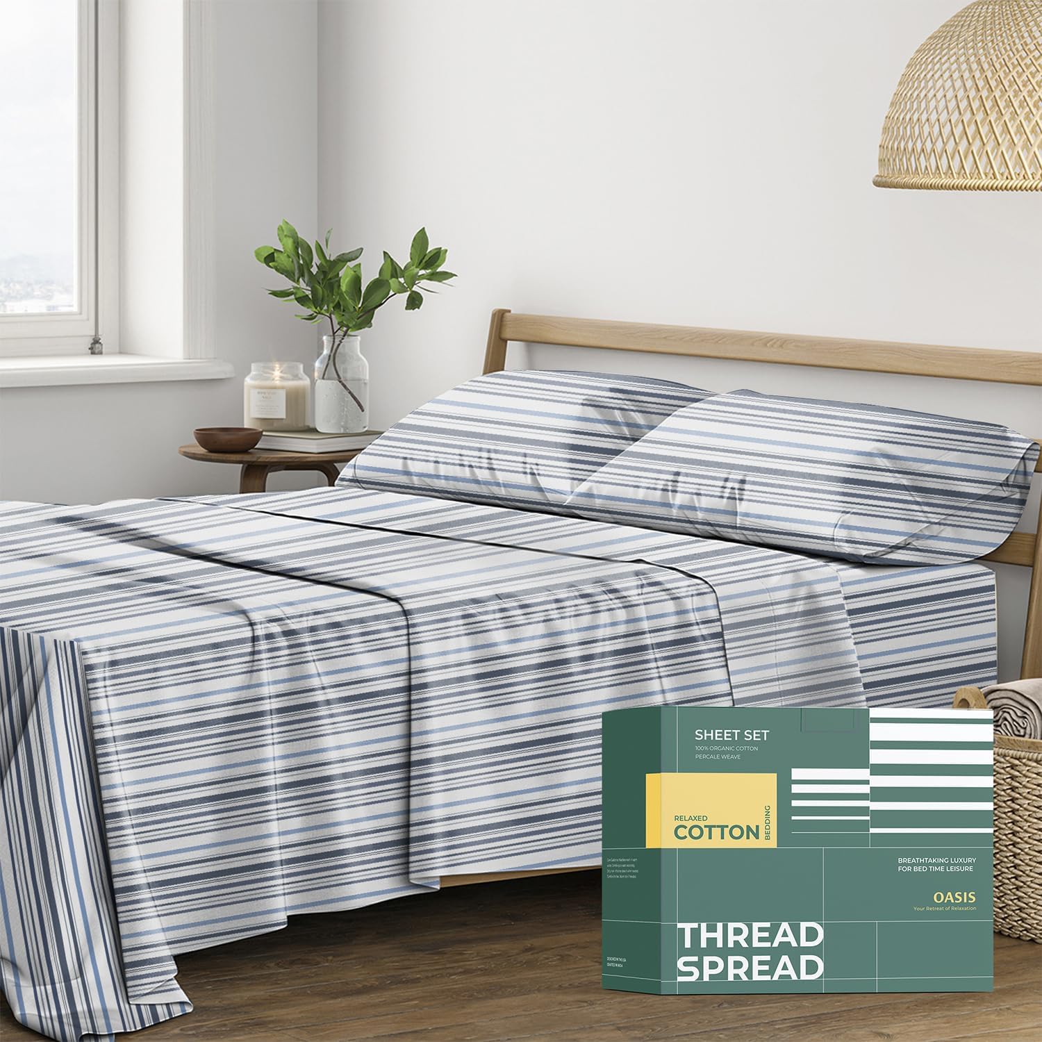 100% Organic Cotton Percale Sheets Full Size - 4 PC Set