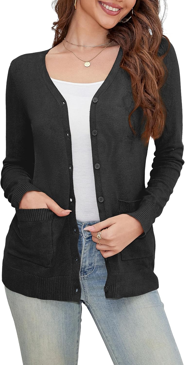 Stylish Women's Button Down Crew Neck Cardigan Sweater for Fall