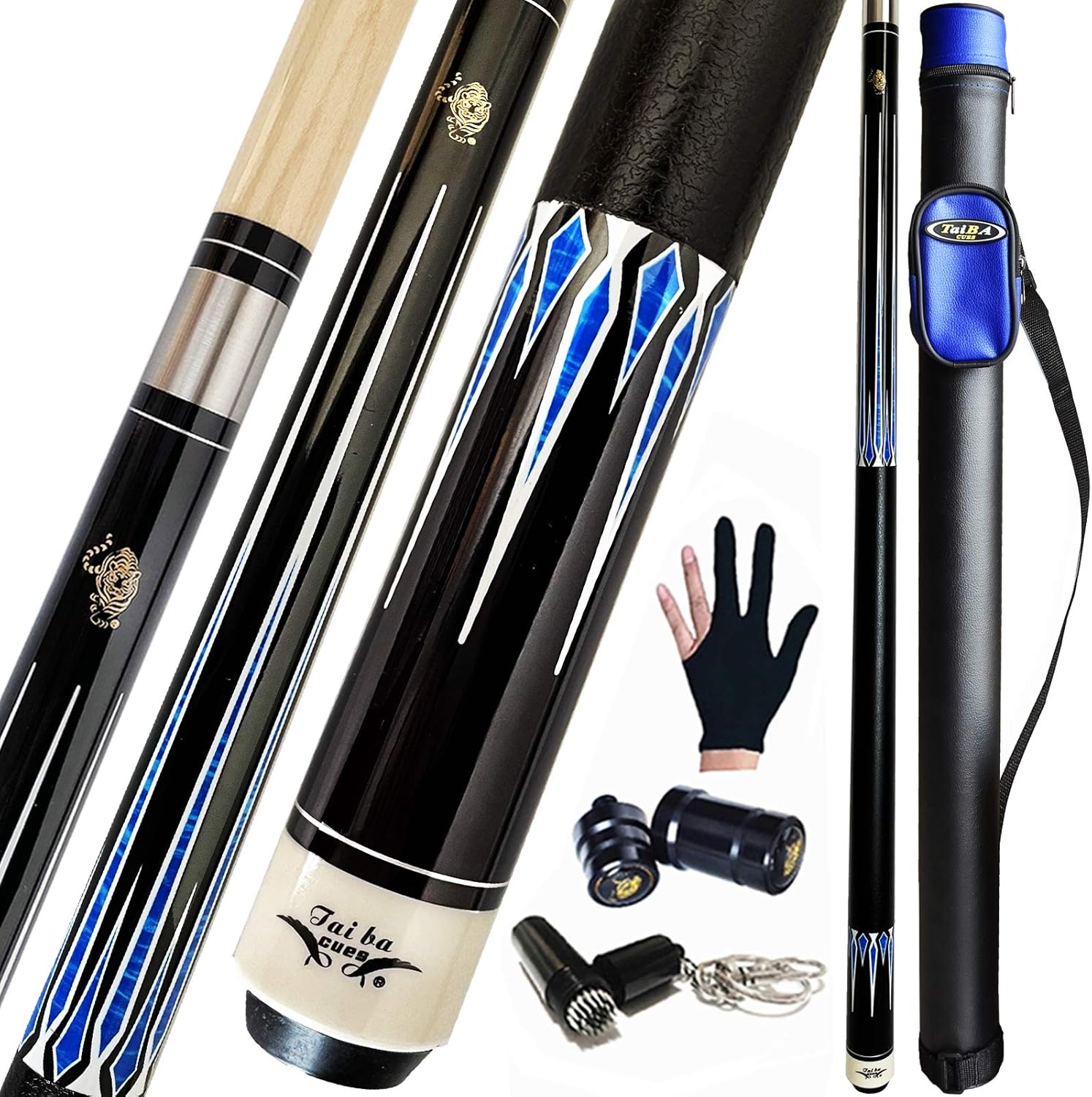 Tai ba cues 2-Piece Pool Cue Stick with Hard Case and Accessories