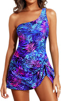 One Shoulder Swim Dress Swimdress - Tummy Control, Skirted Fit