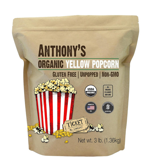 Anthony's Organic Yellow Popcorn Kernels - 3 lb Gluten Free