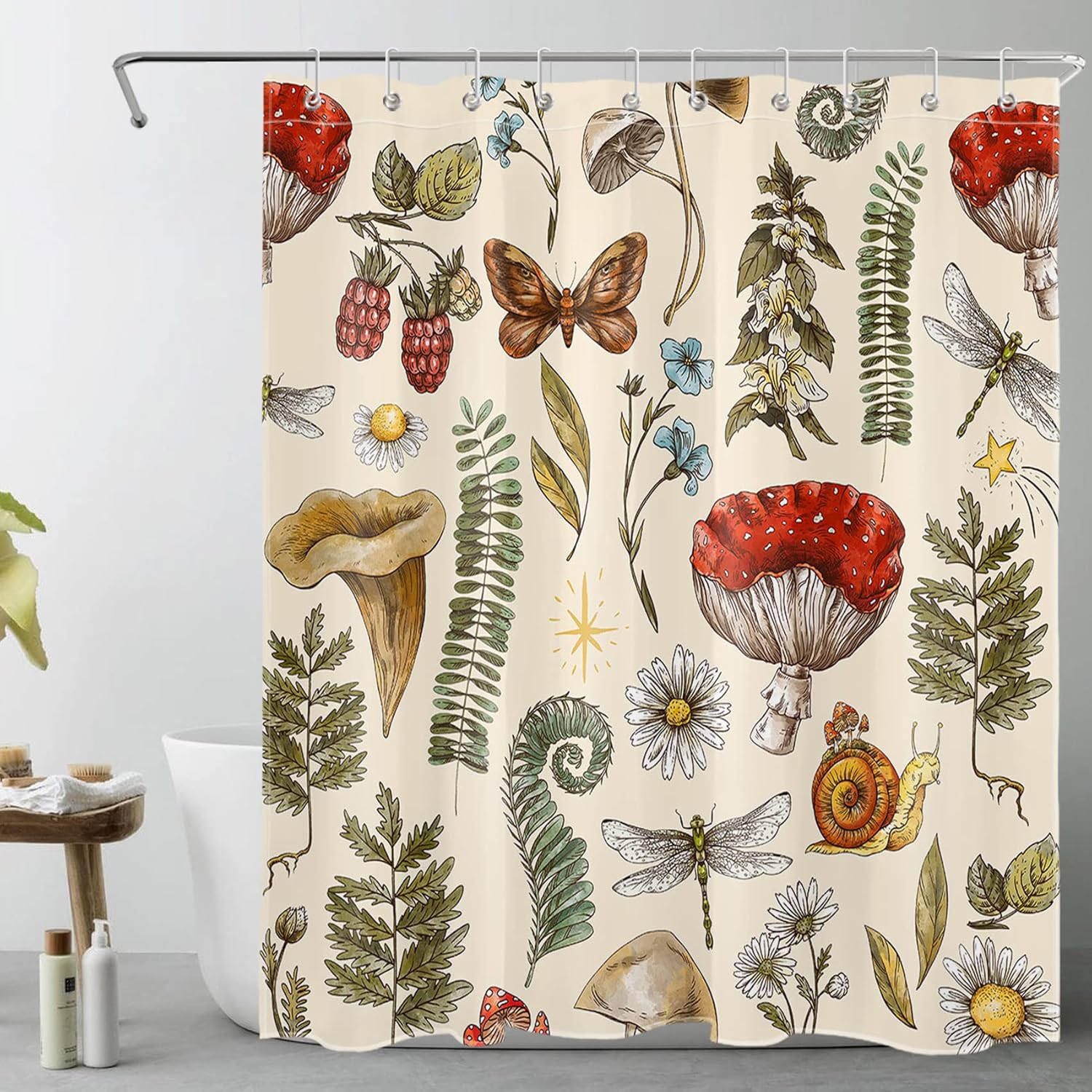 Rustic Vintage Mushroom Shower Curtain
