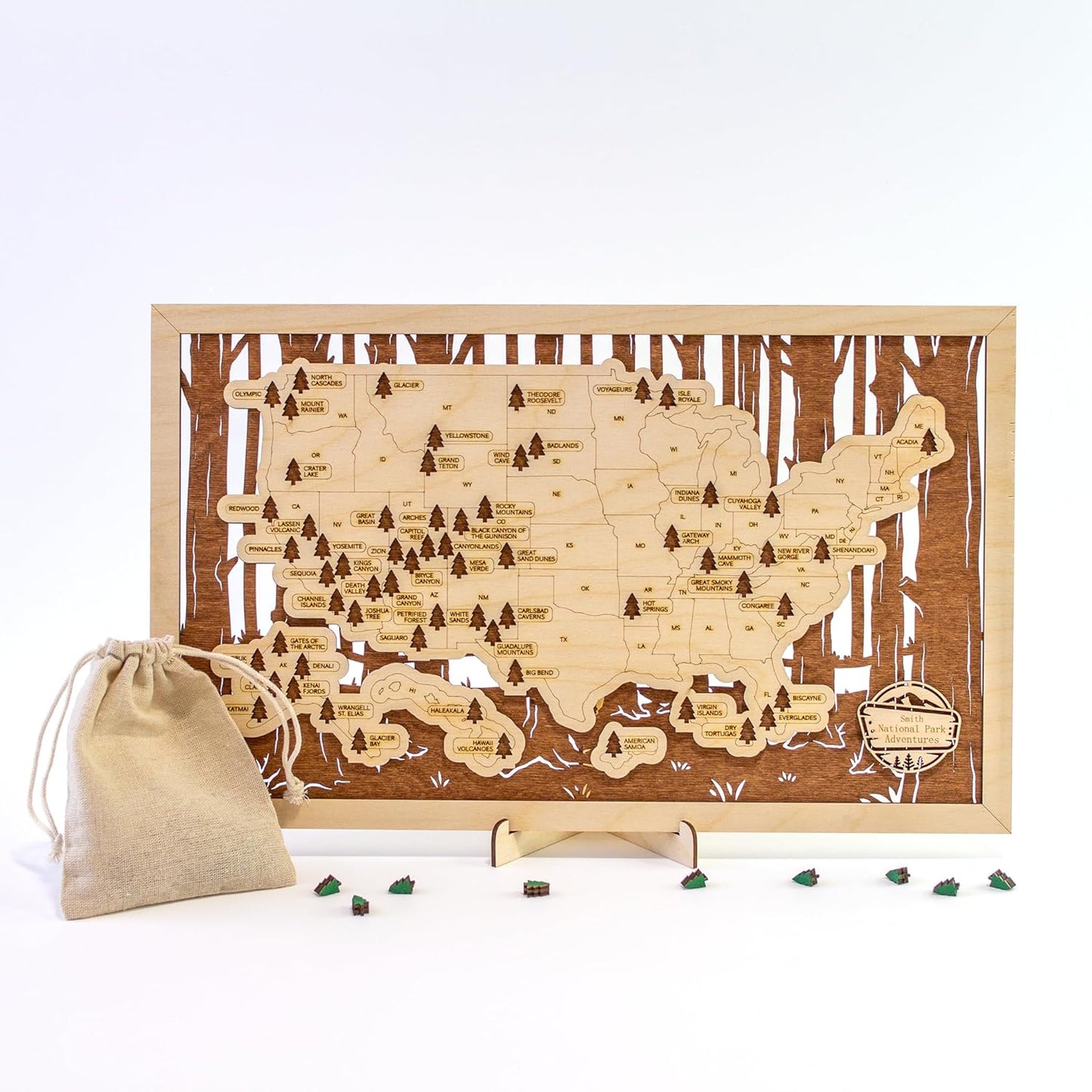 Personalized National Park Map with Rustic Tree Trunk Design