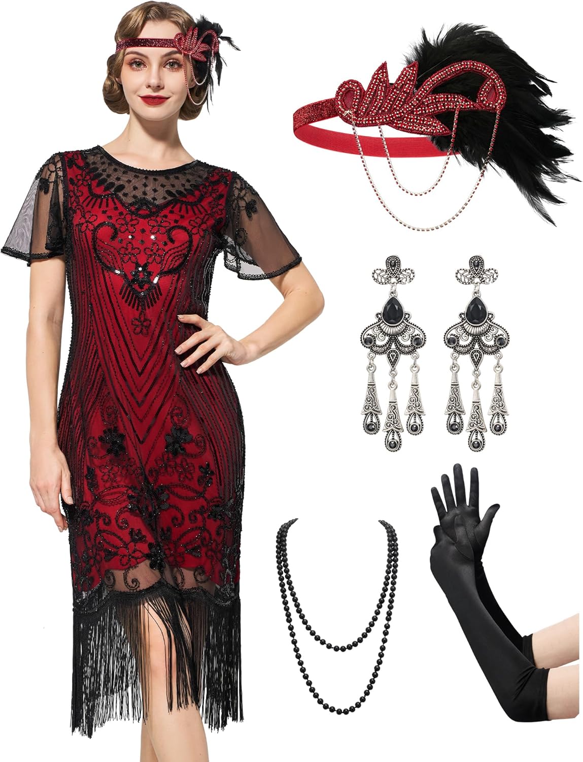 Great Gatsby Lace Neck Flapper Dress for Women - 1920s Style