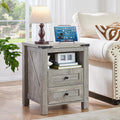 Nightstand with Charging Station and USB Port - Farmhouse 2-Drawer