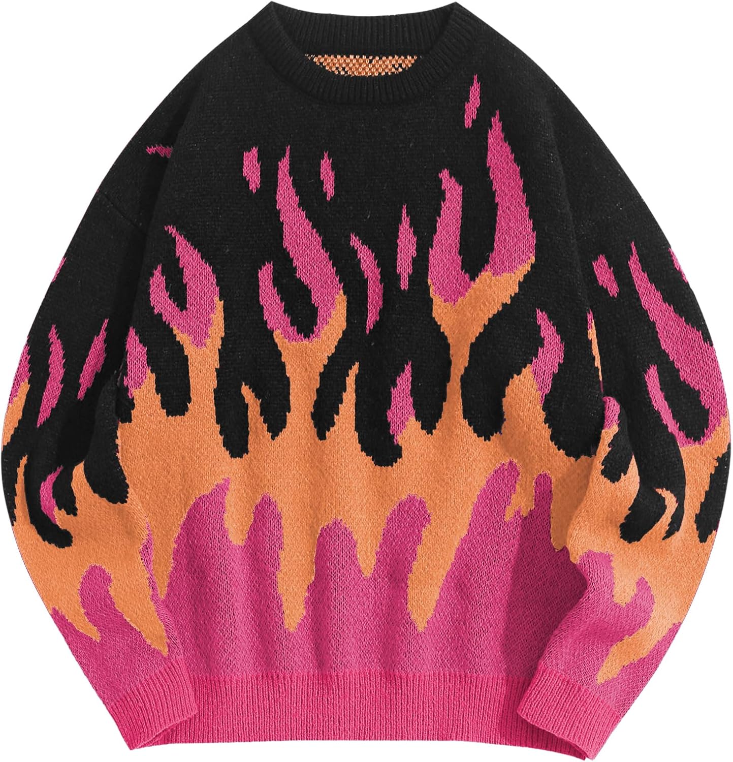 ZAFUL Men's Oversized Sweater with Unique Flame Graphic Design