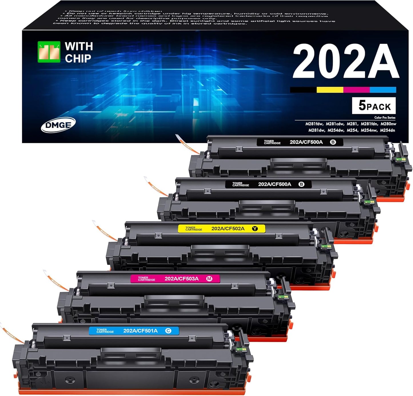 202A Toner Cartridges 5 Pack for HP Color Laser Printers