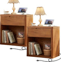 Fluted Farmhouse Nightstand Set of 2 with Charging Station - Elegant