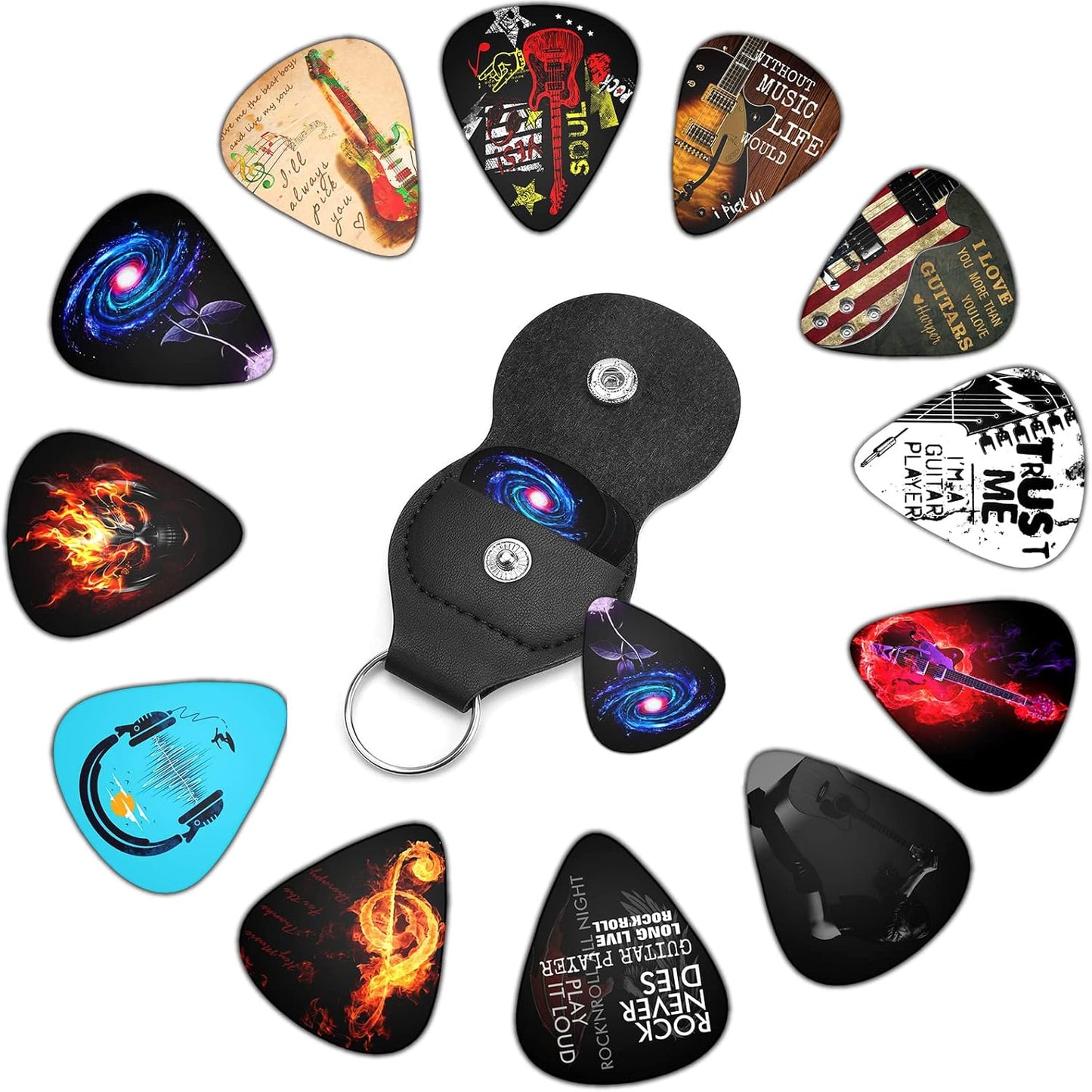 Unique 12 Pack Guitar Picks with Leather Holder - Perfect Gift for Guitar Lovers!