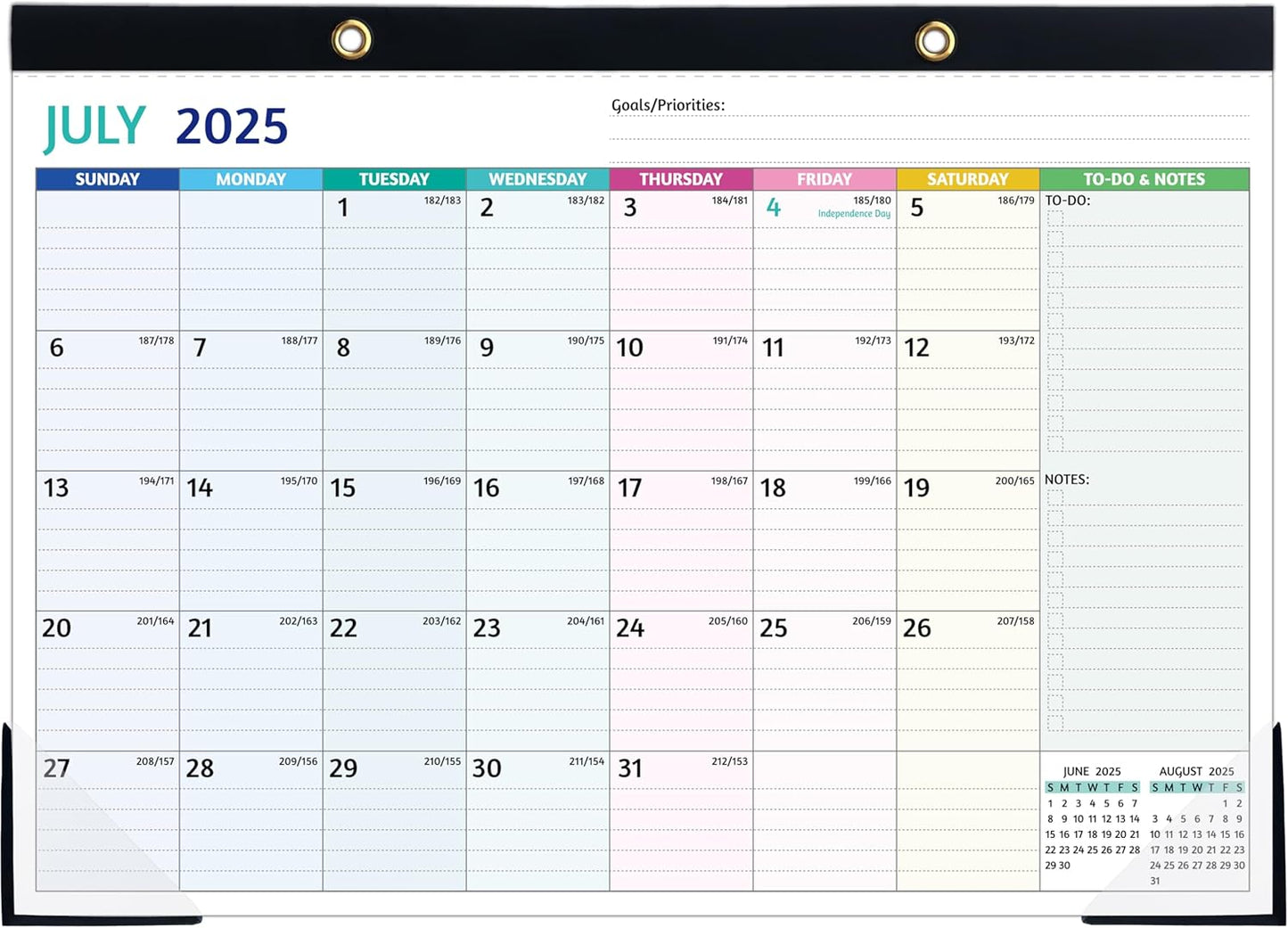 Large 18-Month Desk Calendar 2025-2026, To-Do Lists, Desk Pad, Ruled Blocks