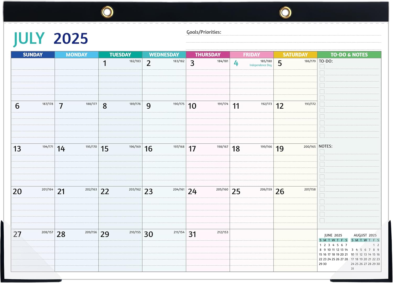 Large 18-Month Desk Calendar 2025-2026, To-Do Lists, Desk Pad, Ruled Blocks