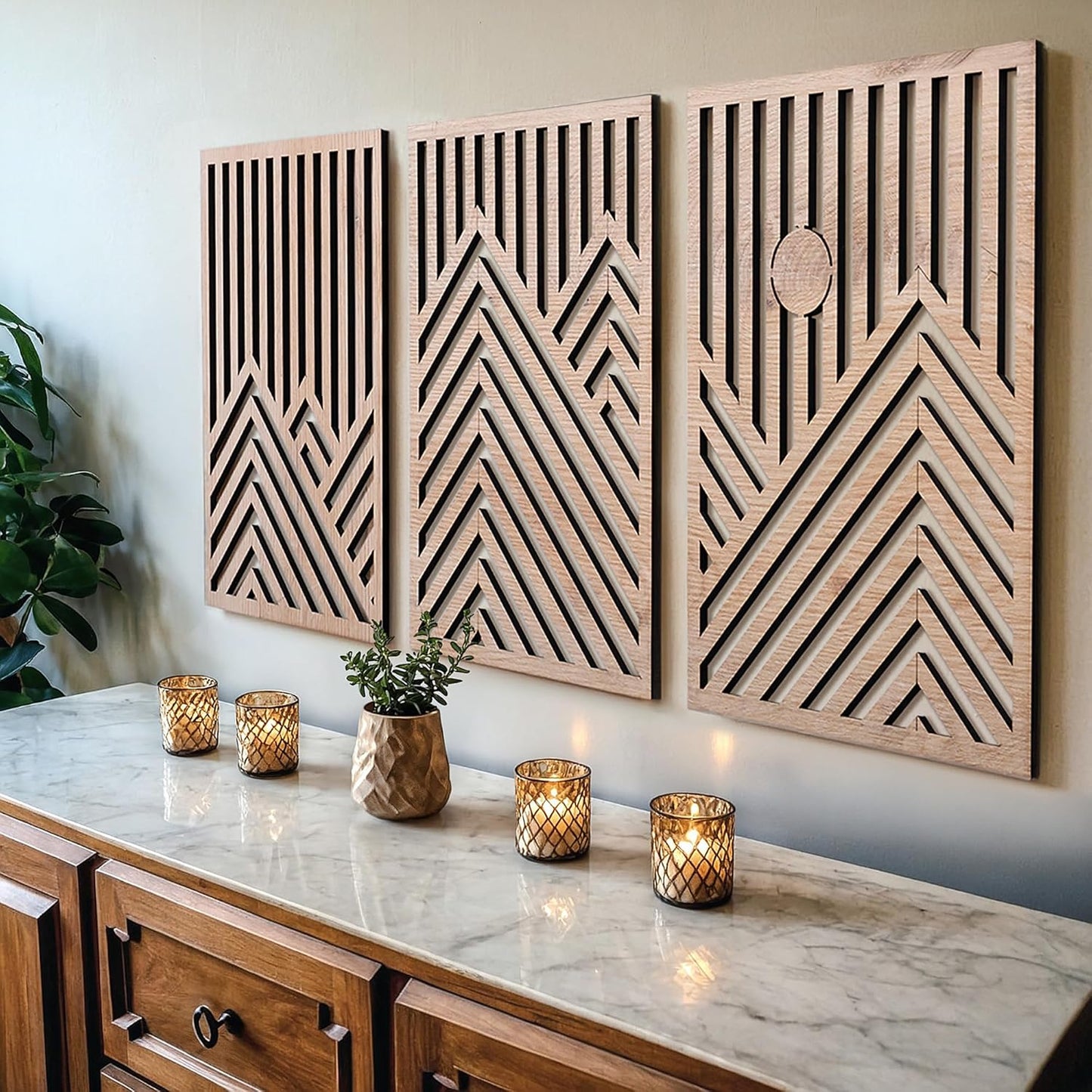 qmmp Modern Wooden Wall Sculptures - Set of 3 for Home Decor