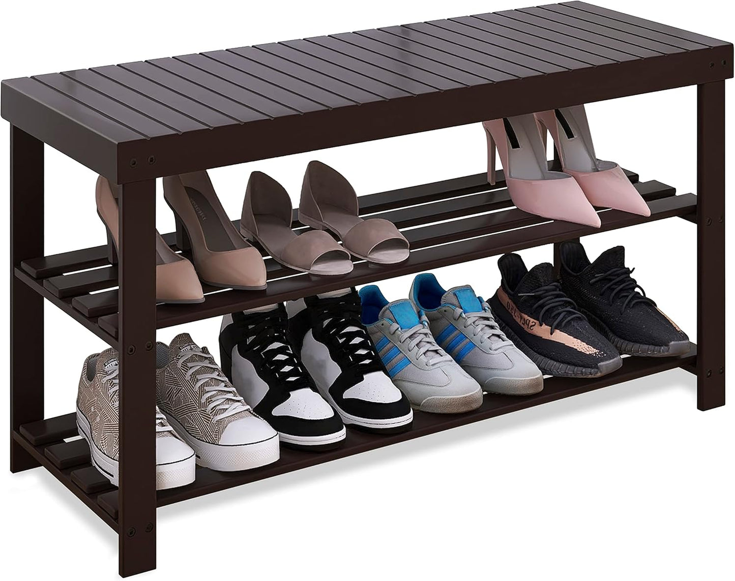 SMIBUY Sturdy Bamboo Shoe Rack Bench for Entryway and More