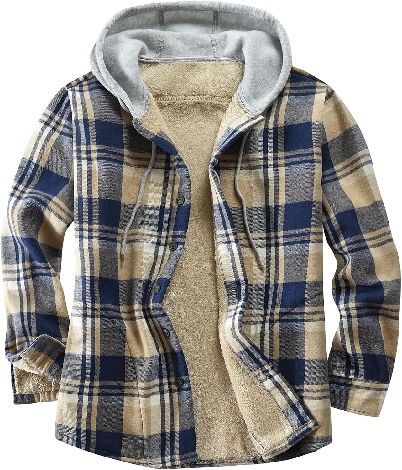 Men's Cotton Plaid Shirts Jacket with Fleece Lining for Comfort