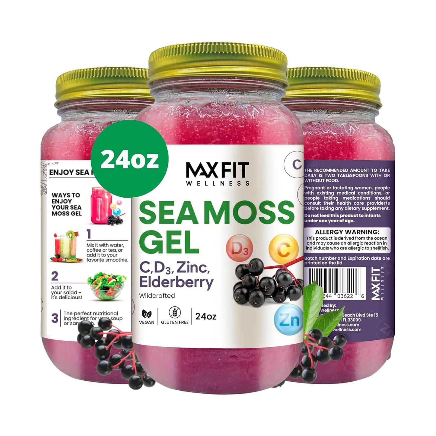 Wildcrafted Gold Sea Moss Gel with Elderberry Vitamins 24oz
