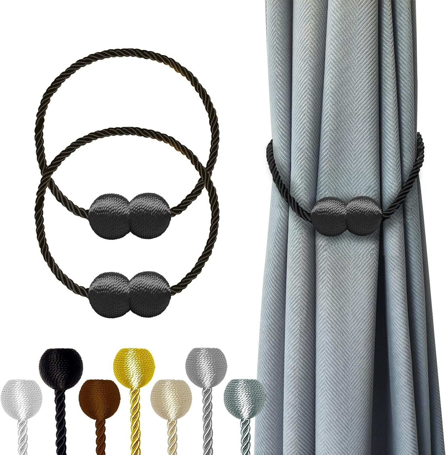 Hion Magnetic Curtain Tiebacks Set - Stylish & Strong Hold