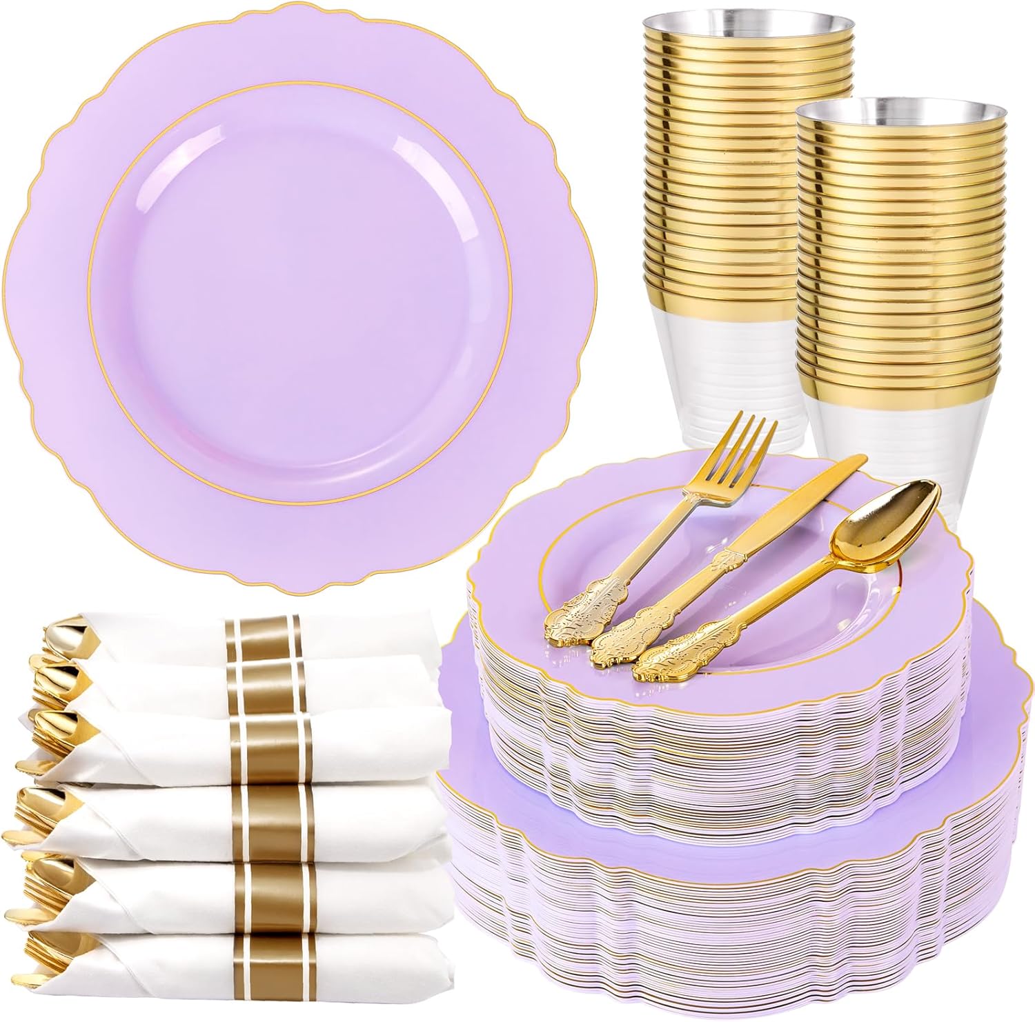 Liacere 350PCS Purple Plastic Plates for Elegant Gatherings