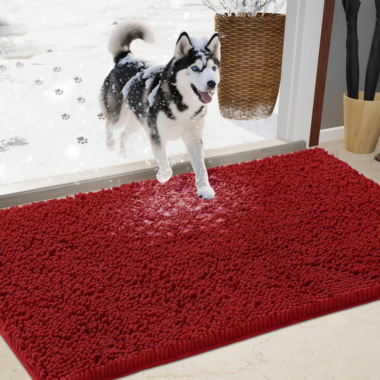 Chenille Absorbent Outdoor Doormat for Muddy Paws and Shoes