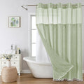 No Hook Long Shower Curtain Set with Snap-in Liner - Sage Green Linen
