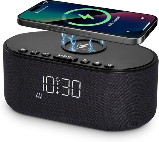 Sound Machine Alarm Clock with Bluetooth Speaker and Wireless Charging