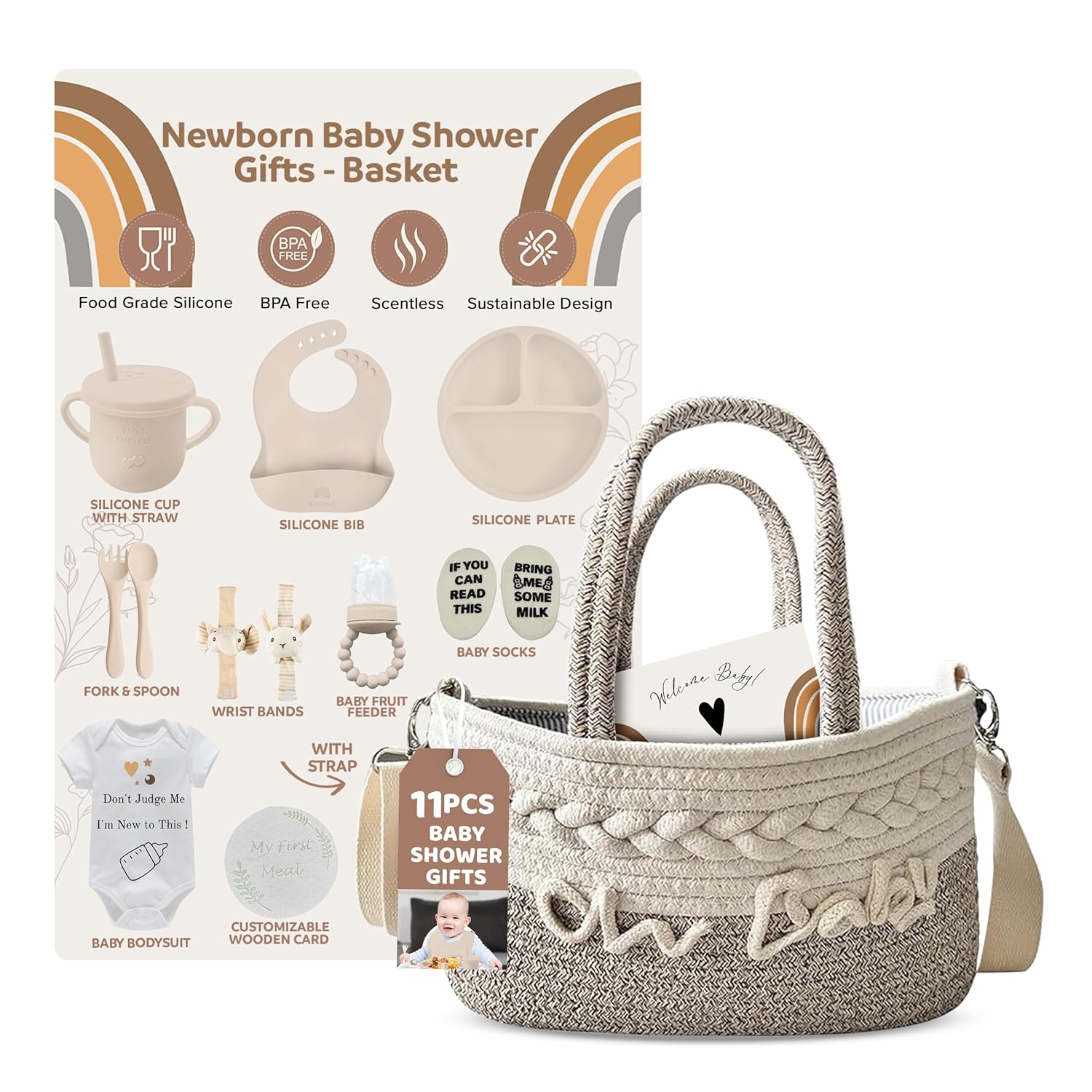 Baby Gift Basket with 11 Essentials for Newborns and Infants
