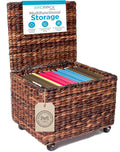 Seagrass Rolling File Cabinet - Handwoven Storage Organizer with Lid