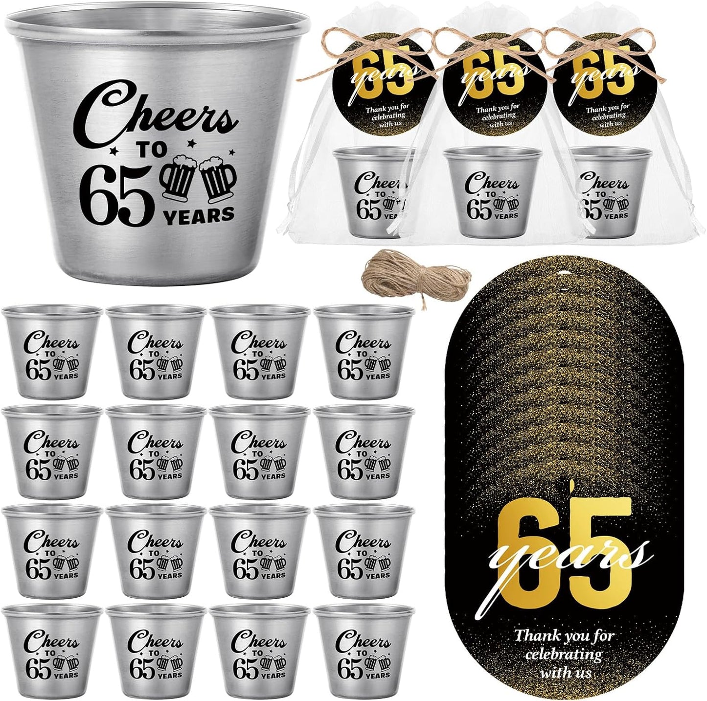 Cheers to 65 Years Stainless Steel Shot Glasses Party Favors