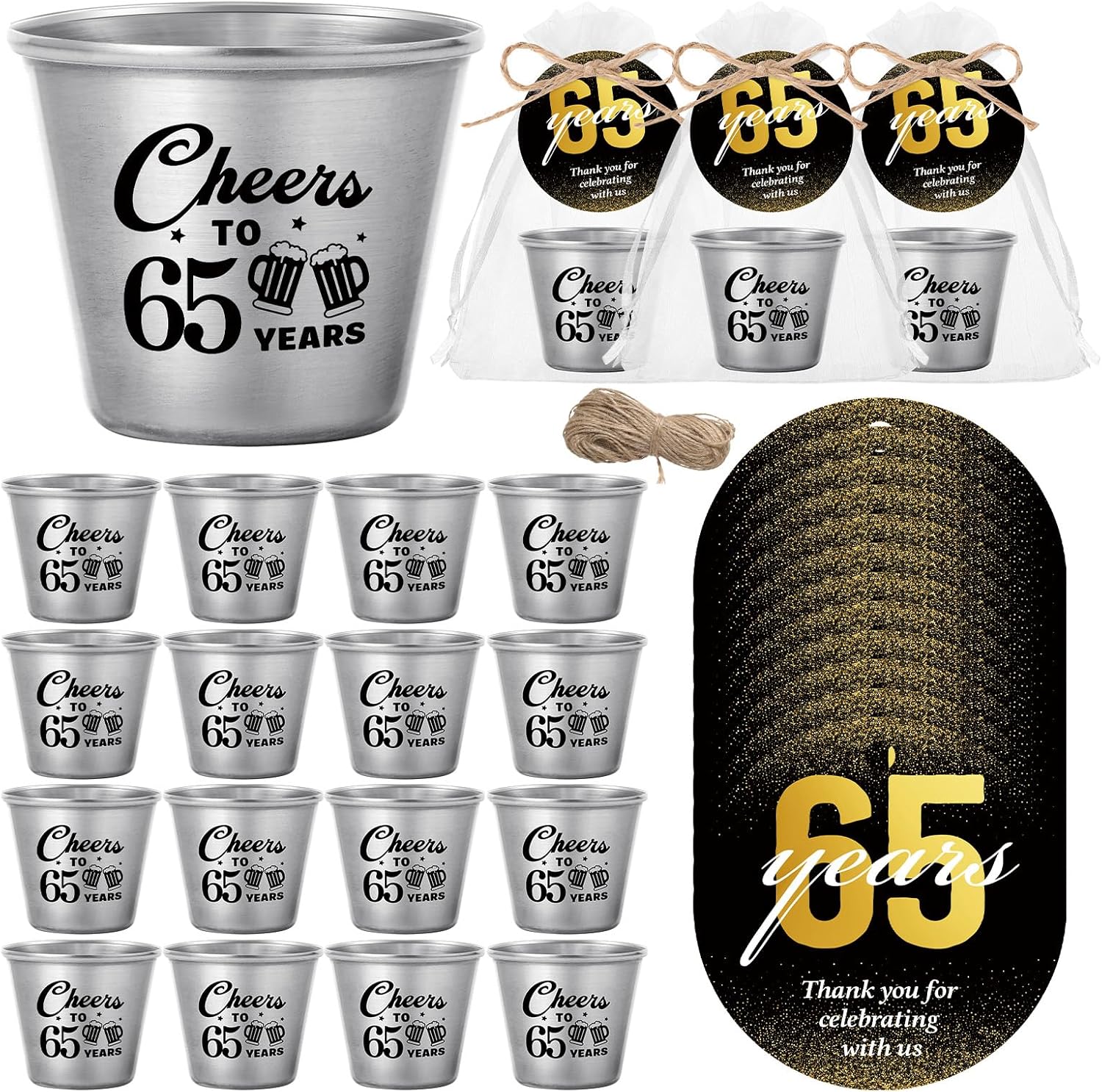 Cheers to 65 Years Stainless Steel Shot Glasses Party Favors