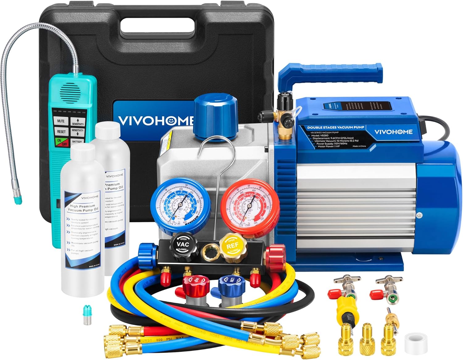 VIVOHOME 1 HP Dual Stage HVAC Vacuum Pump & Manifold Gauge Set