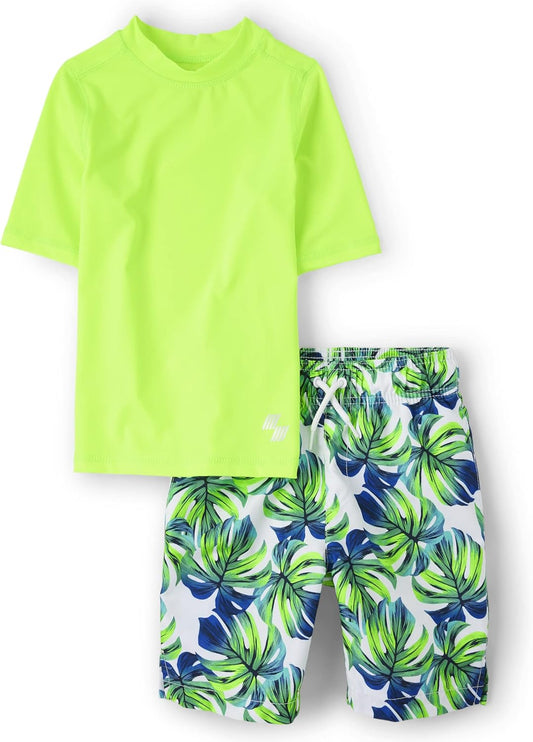 Boys' Short Sleeve Rashguard and Swim Trunk Set for Summer Fun