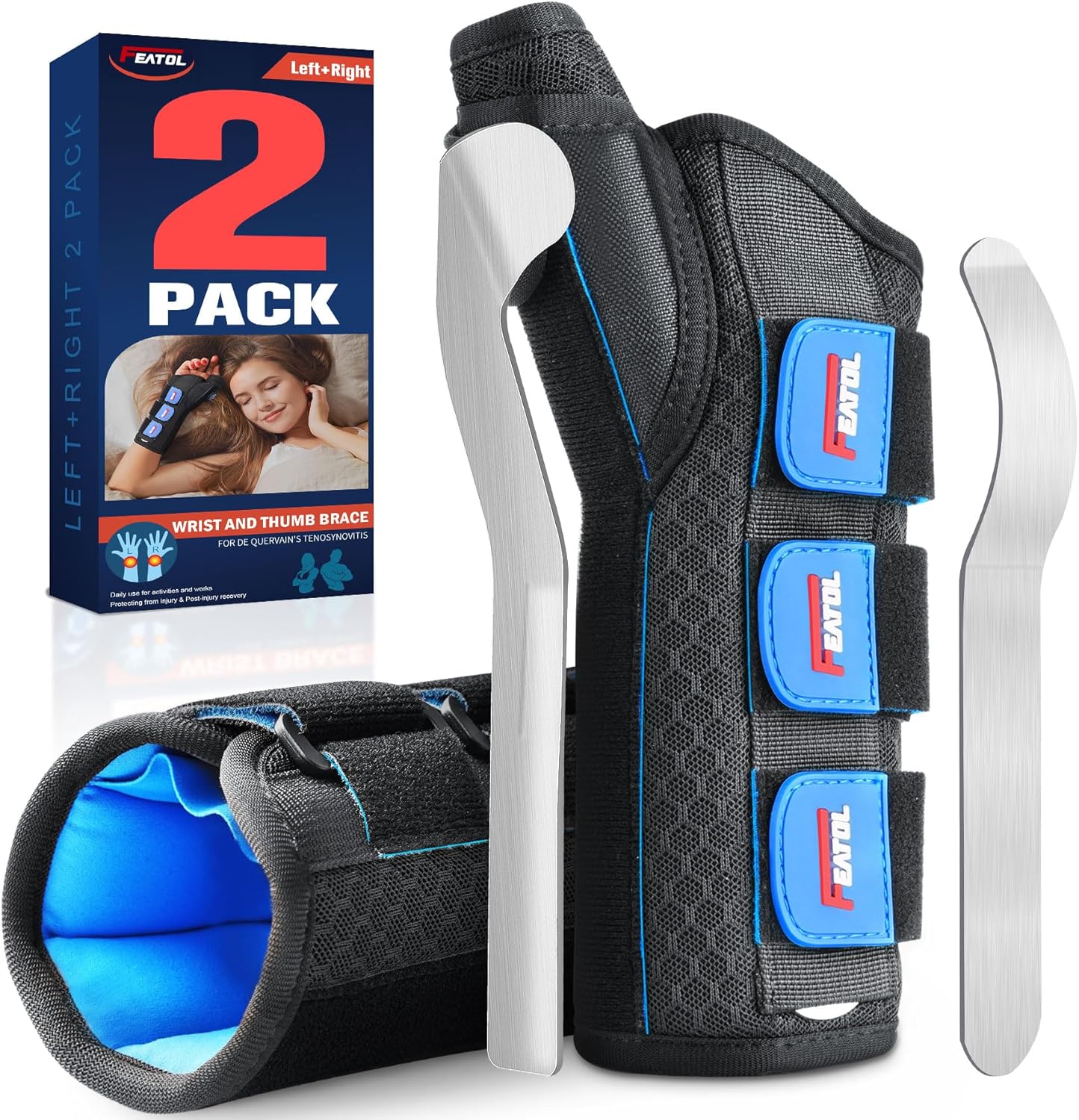 FEATOL 2 Pack Wrist Brace with Thumb Spica Splint for Pain Relief