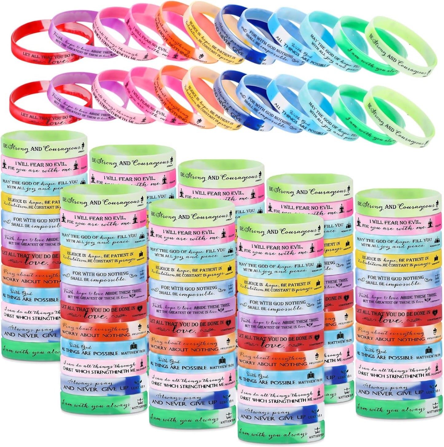 240 Pcs Bible Verse Christian Silicone Bracelets for Gifts