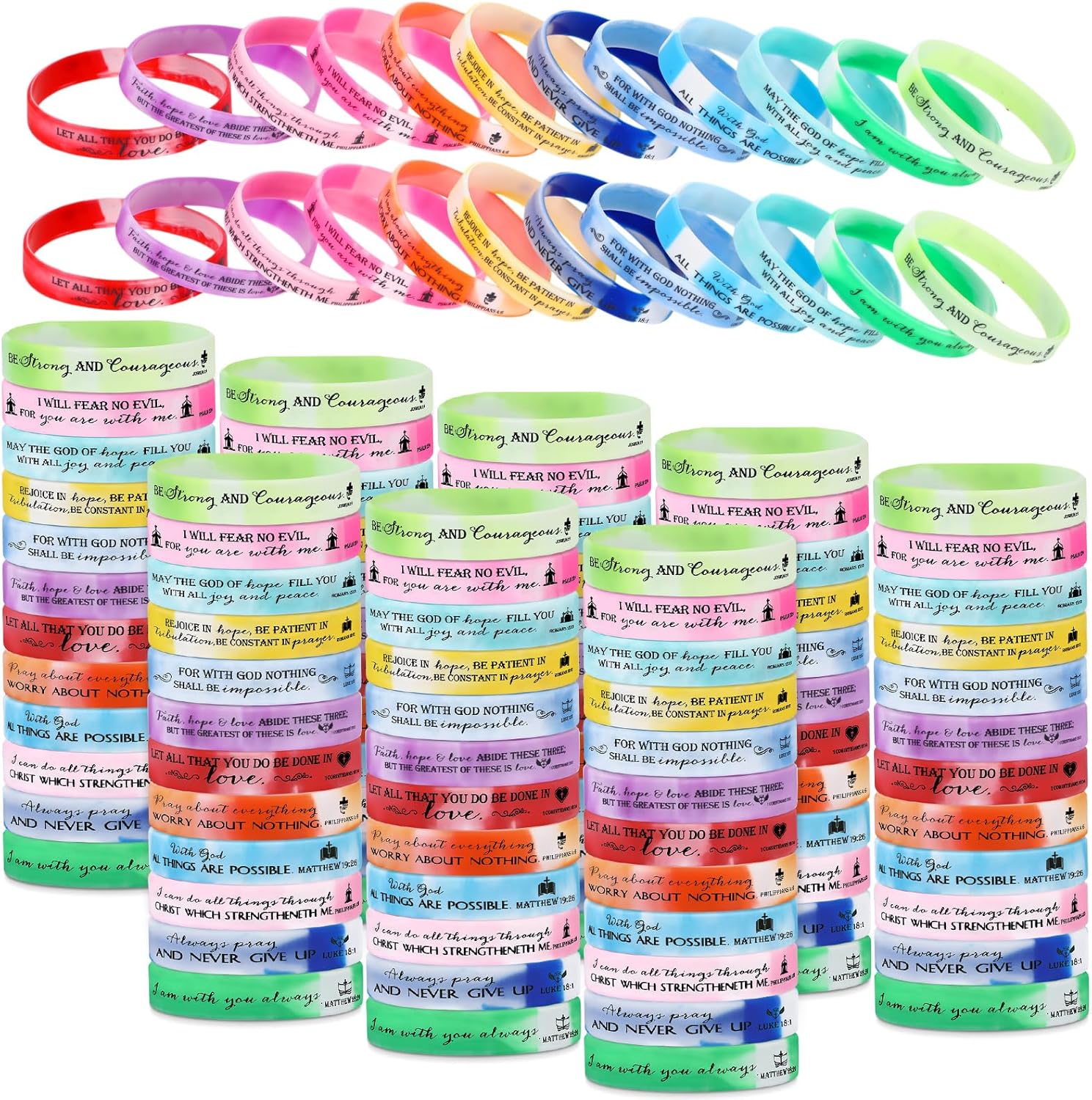 240 Pcs Bible Verse Christian Silicone Bracelets for Gifts