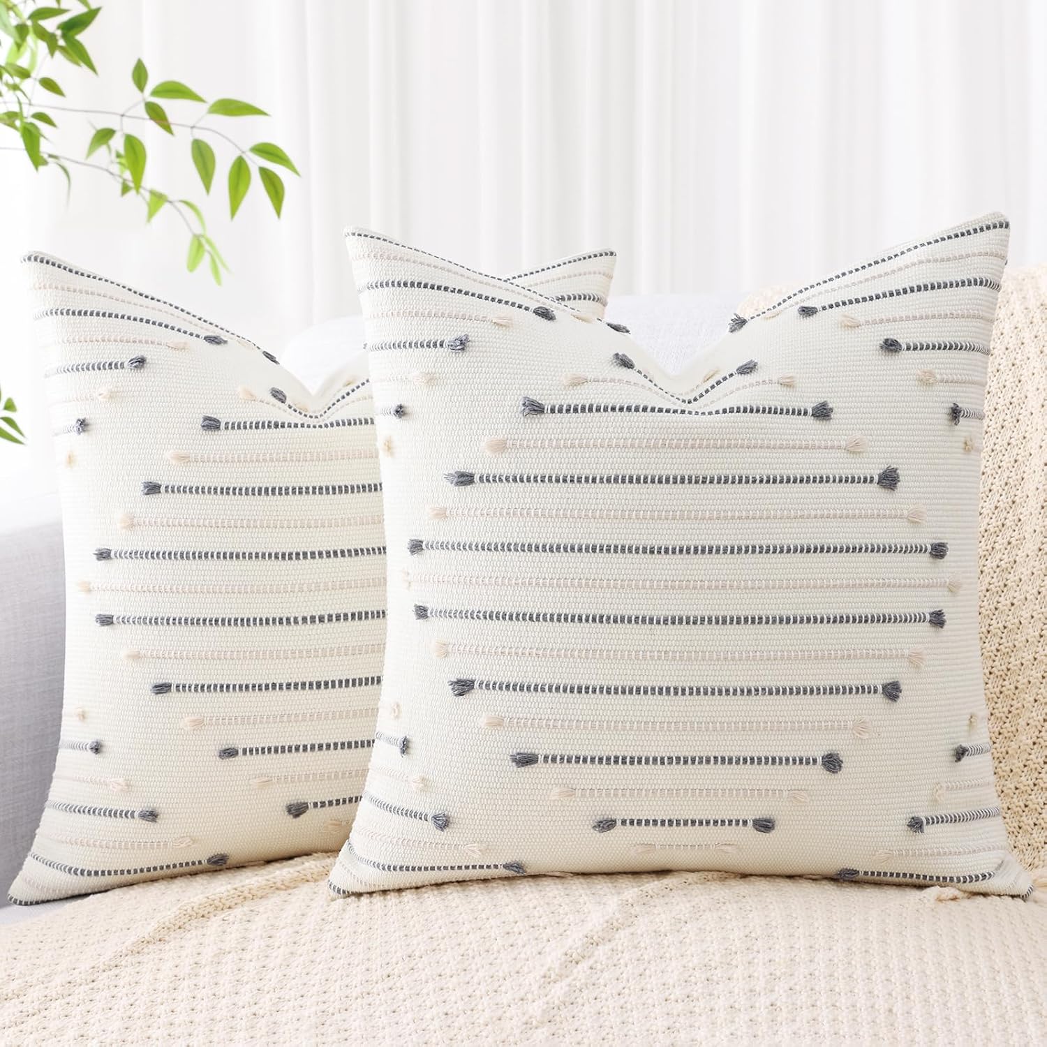 Mecatny Boho Outdoor Throw Pillow Covers 20X20 Set of 2