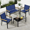 Outdoor Textilene Patio Conversation Set Black/Navy - 4-Piece