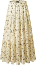Women's Chiffon Elastic High Waist Pleated A-Line Flared Maxi Skirt